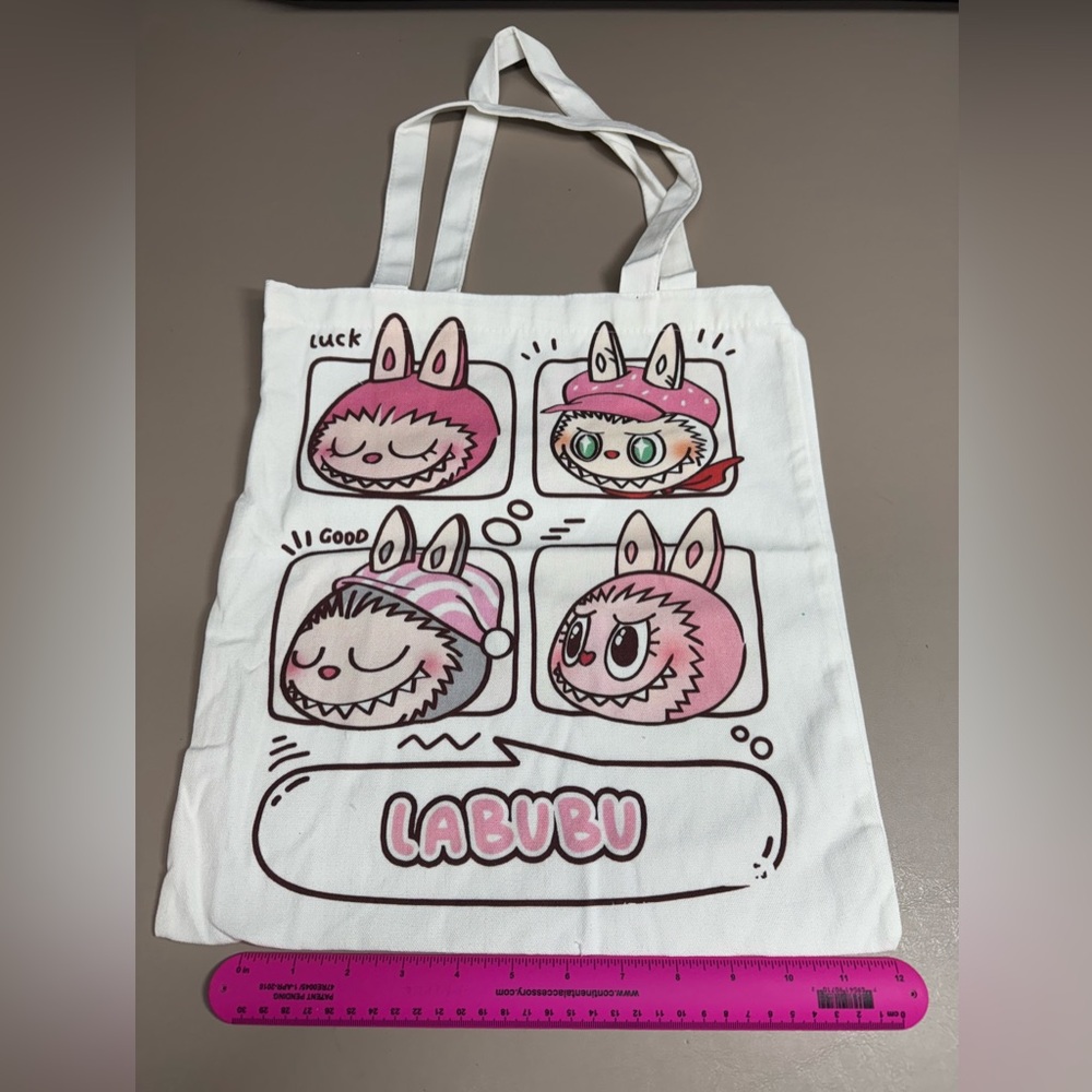 Labubu White and Pink Tote Bag